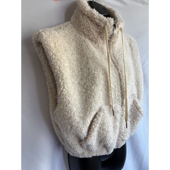 Beivy Fuzzy Cream Vest Sherpa White Faux Fur Size L Autumn Fall Transitional - Picture 3 of 10